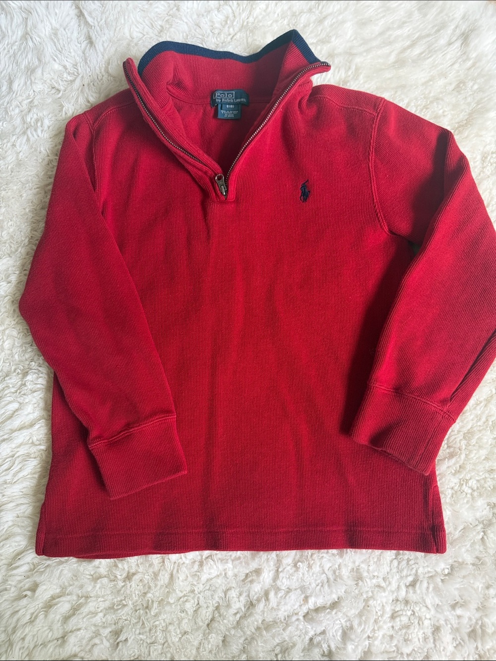 GUC Polo by Ralph Lauren Kids Red Half-Zip Pullover with Navy Logo